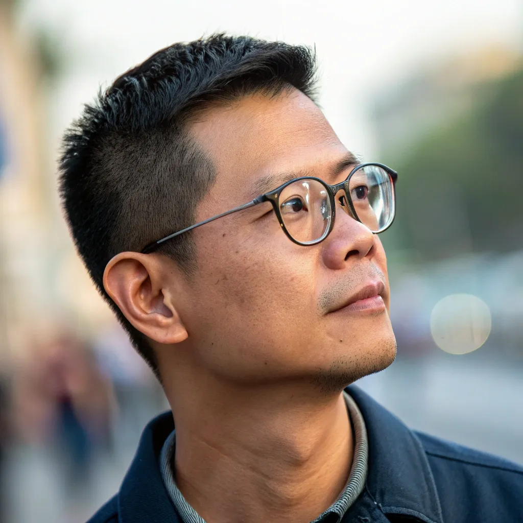 Man with glasses and short black hair