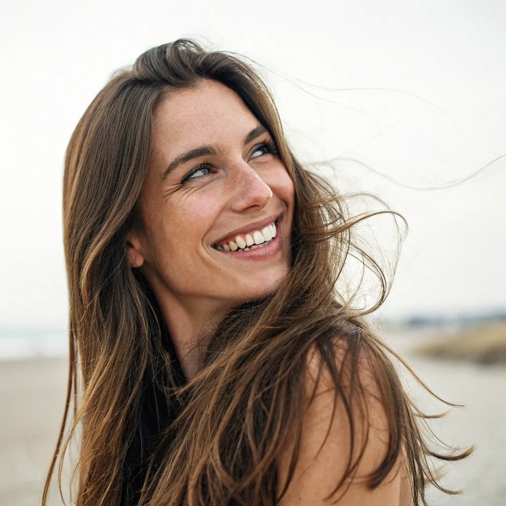 Smiling woman with long brown hair